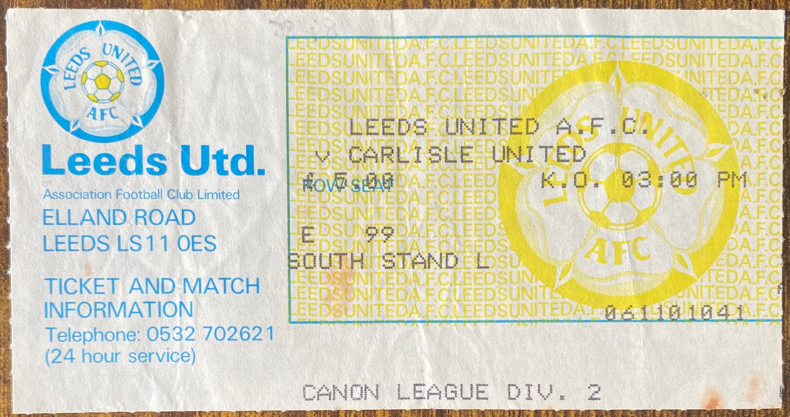 1984/85 ORIGINAL DIVISION TWO TICKET LEEDS UNITED V CARLISLE UNITED