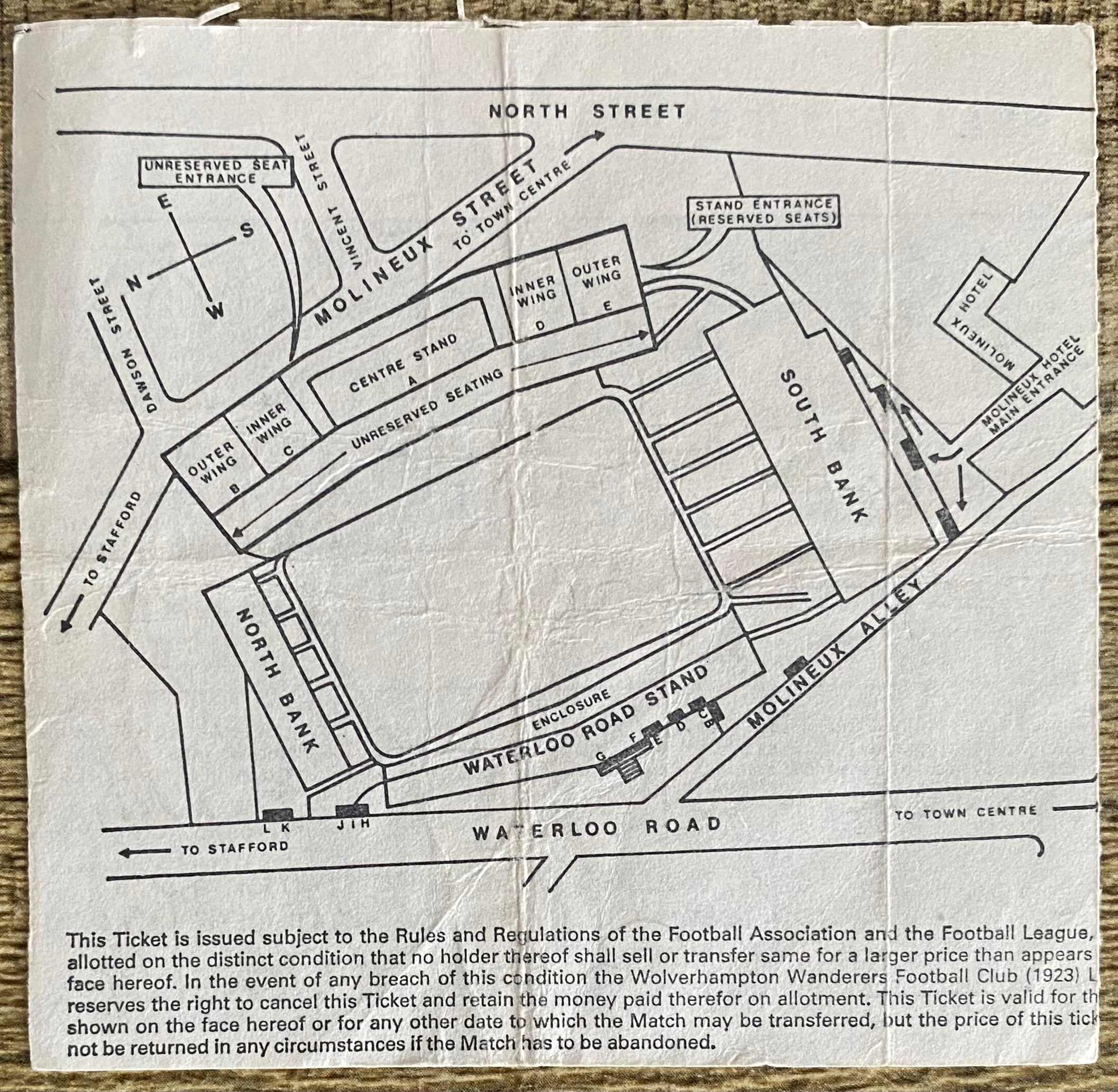 1979/80 ORIGINAL DIVISION 1 TICKET WOLVERHAMPTON WANDERERS V ASTON VILLA