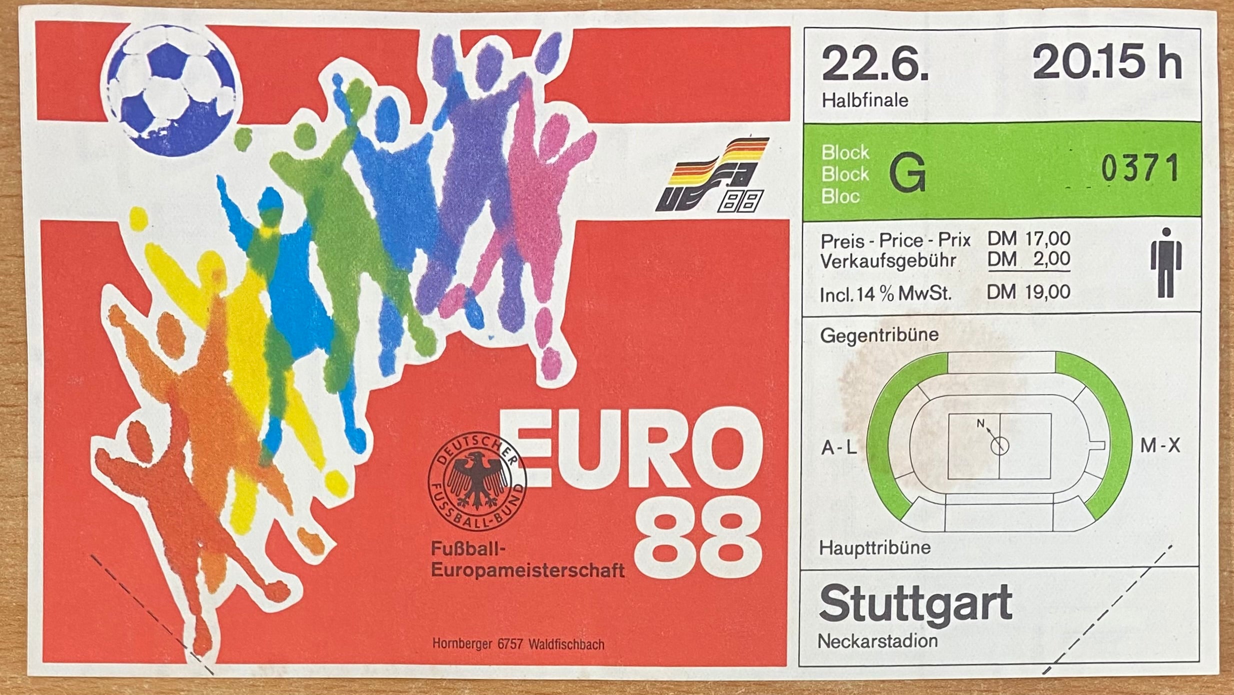 1988 ORIGINAL EURO 88 SEMI FINAL UNUSED TICKET SOVIET UNION V ITALY @ STUTTGART