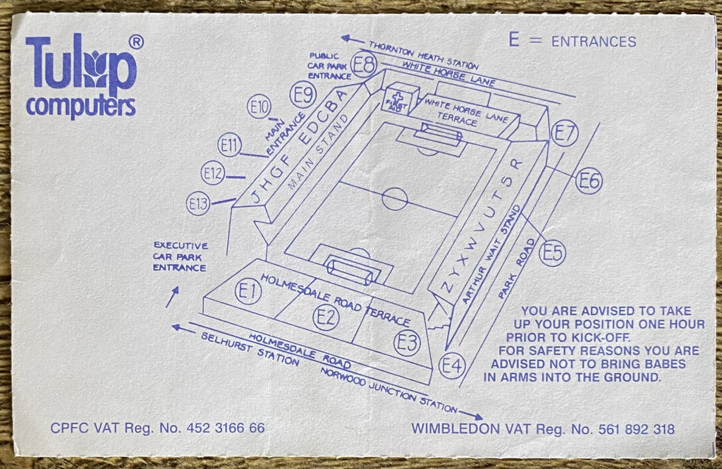 1992/93 ORIGINAL PREMIER LEAGUE TICKET WIMBLEDON V CHELSEA