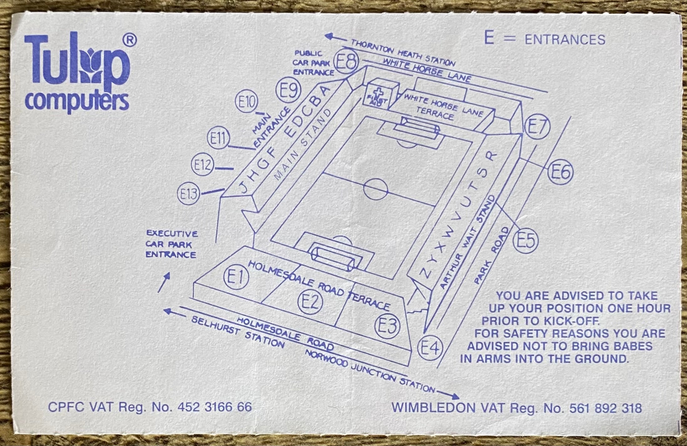 1992/93 ORIGINAL PREMIER LEAGUE TICKET WIMBLEDON V CHELSEA