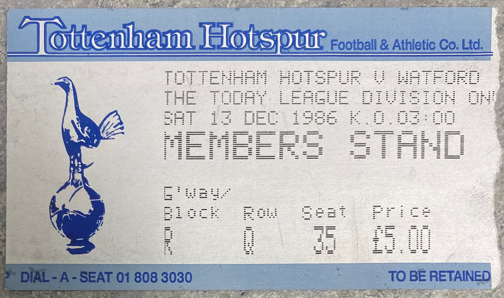1986/87 ORIGINAL DIVISION 1 TICKET TOTTENHAM HOTSPUR V WATFORD