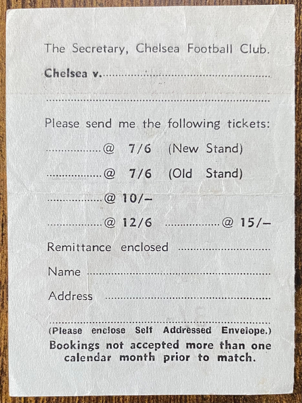 1964/65 ORIGINAL DIVISION 1 TICKET CHELSEA V WEST BROMWICH ALBION