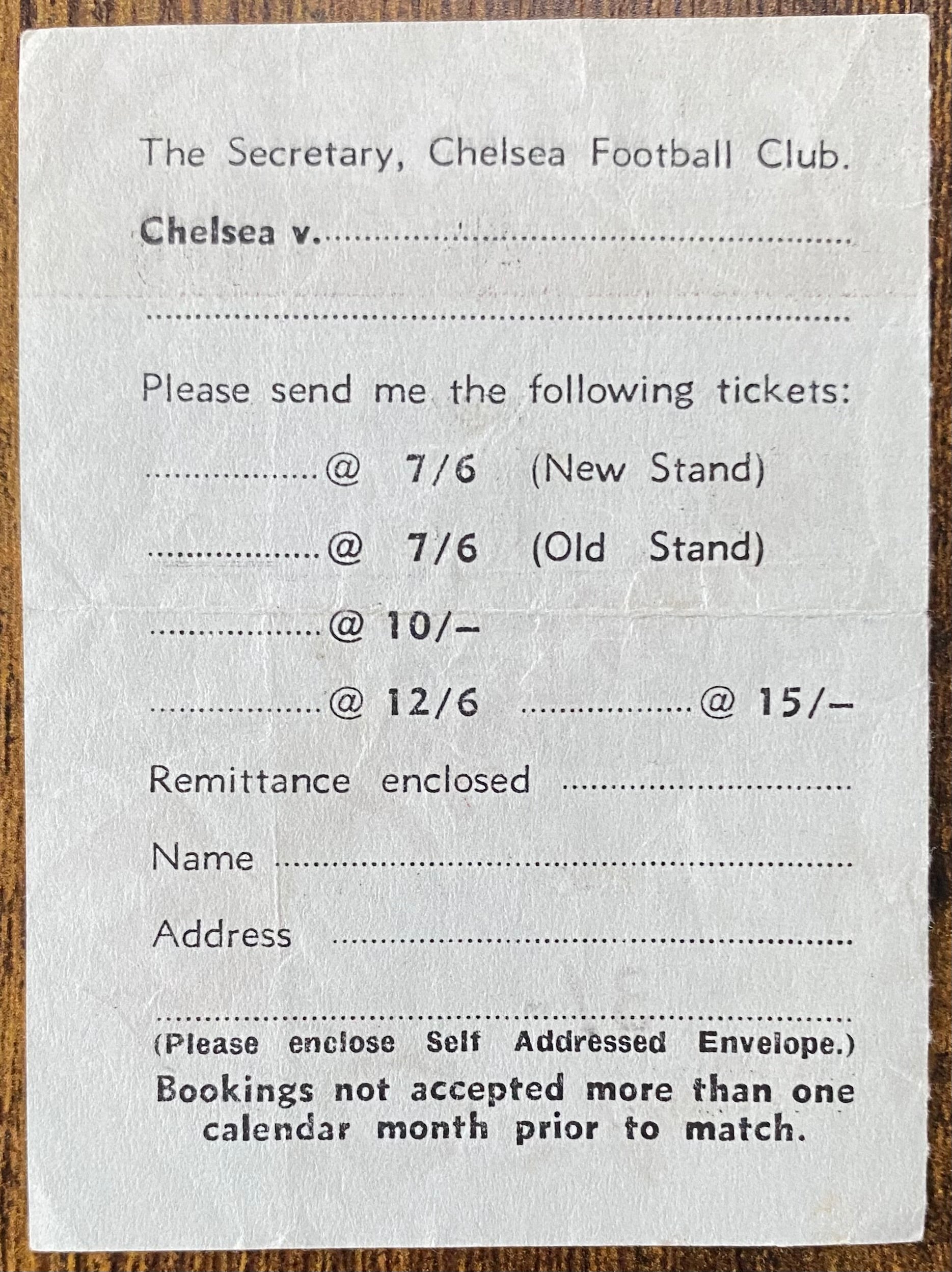 1964/65 ORIGINAL DIVISION 1 TICKET CHELSEA V WEST BROMWICH ALBION