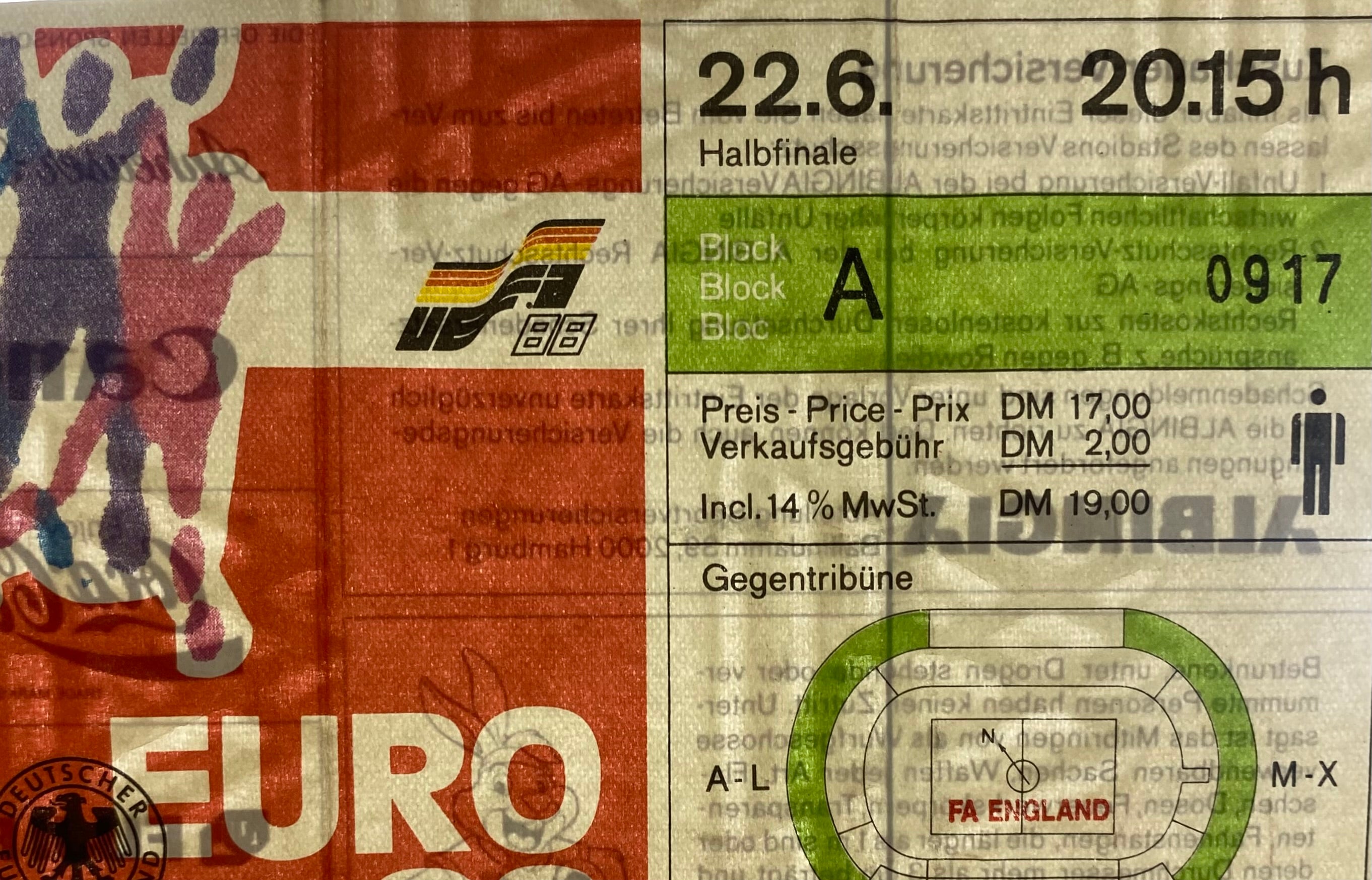 1988 ORIGINAL EURO 88 SEMI FINAL TICKET SOVIET UNION V ITALY @ STUTTGART