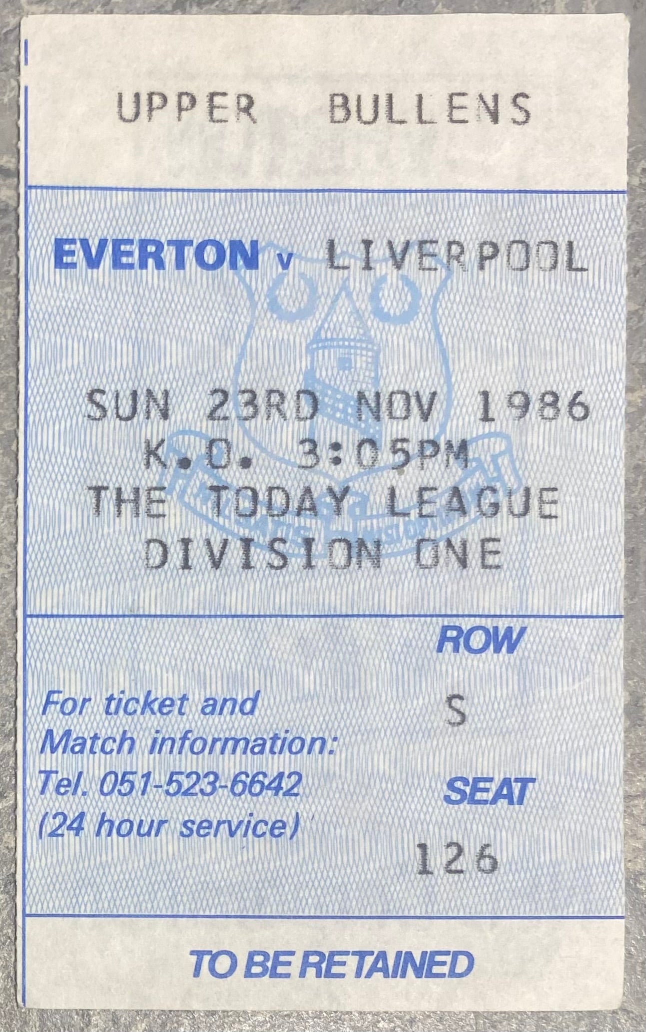 1986/87 ORIGINAL DIVISION ONE TICKET EVERTON V LIVERPOOL