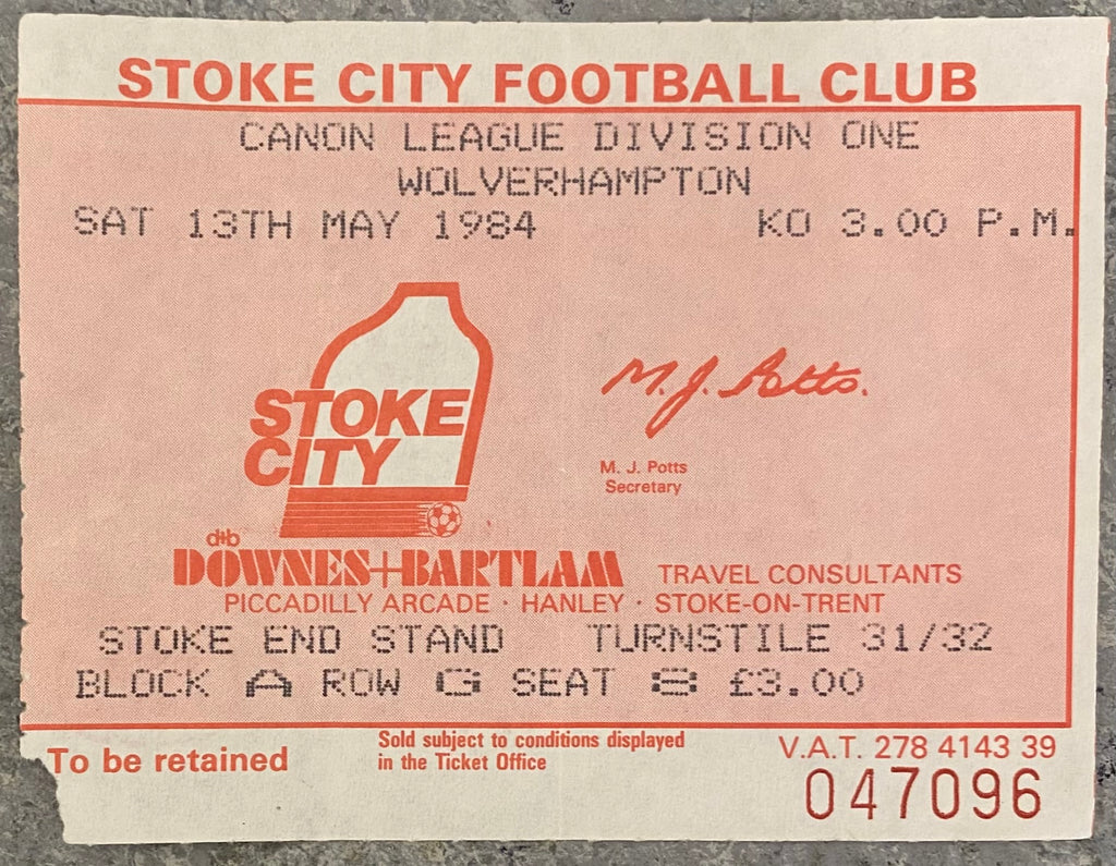 1983/84 ORIGINAL DIVISION 1 TICKET STOKE CITY V WOLVERHAMPTON WANDERERS