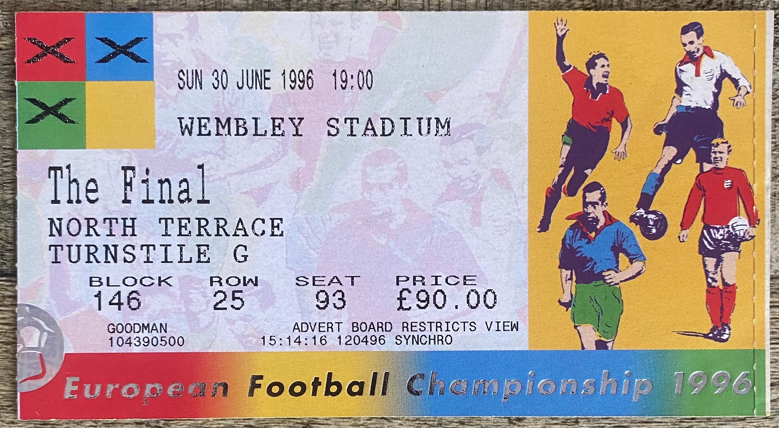 1996 ORIGINAL EUROPEAN CHAMPIONSHIPS EURO 96 THE FINAL TICKET CZECH REPUBLIC V GERMANY @ WEMBLEY