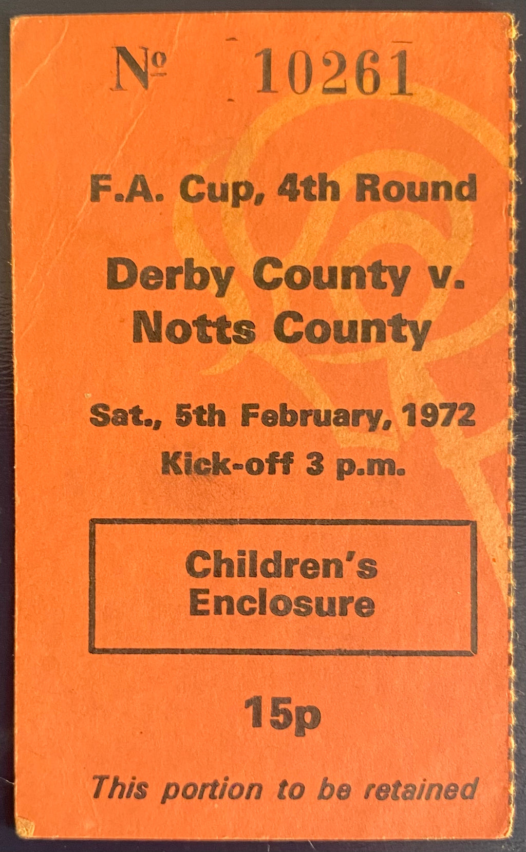 1971/72 ORIGINAL FA CUP 4TH ROUND TICKET DERBY COUNTY V NOTTS COUNTY