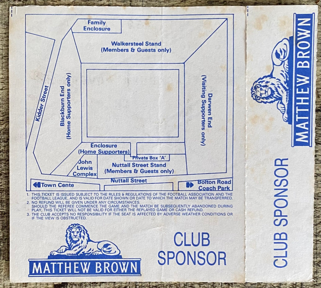 1991/92 ORIGINAL DIVISION 2 UNUSED TICKET BLACKBURN ROVERS V LEICESTER CITY
