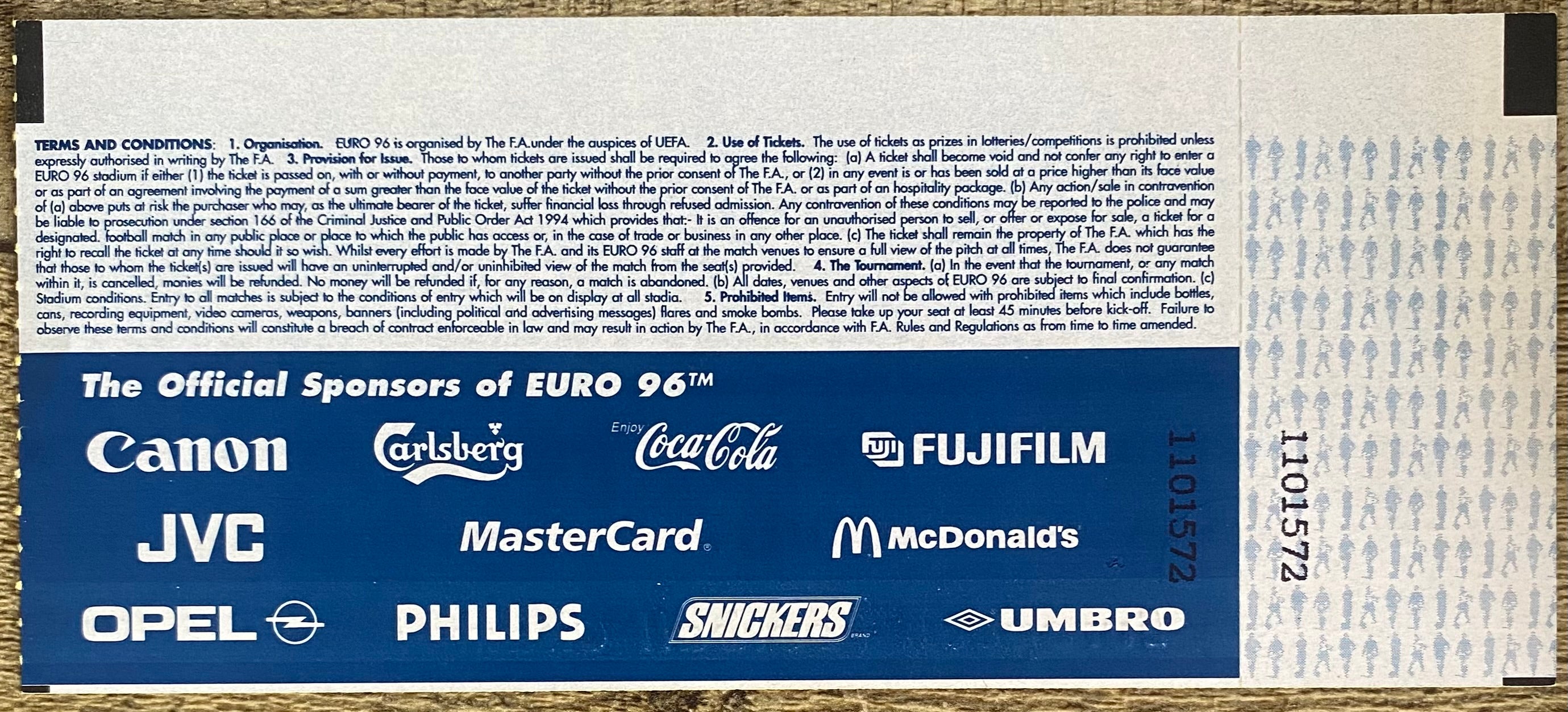 1996 ORIGINAL EUROPEAN CHAMPIONSHIPS EURO 96 UNUSED TICKET FRANCE V BULGARIA @ ST JAMES' PARK