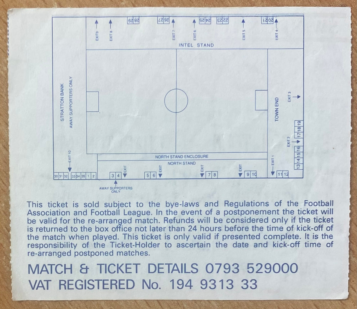 1994/95 ORIGINAL COCA COLA 2ND ROUND 1ST LEG TICKET SWINDON TOWN V CHARLTON ATHLETIC