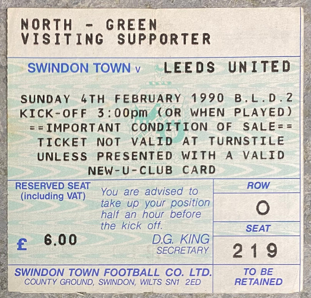 1989/90 ORIGINAL DIVISION TWO TICKET SWINDON TOWN V LEEDS UNITED