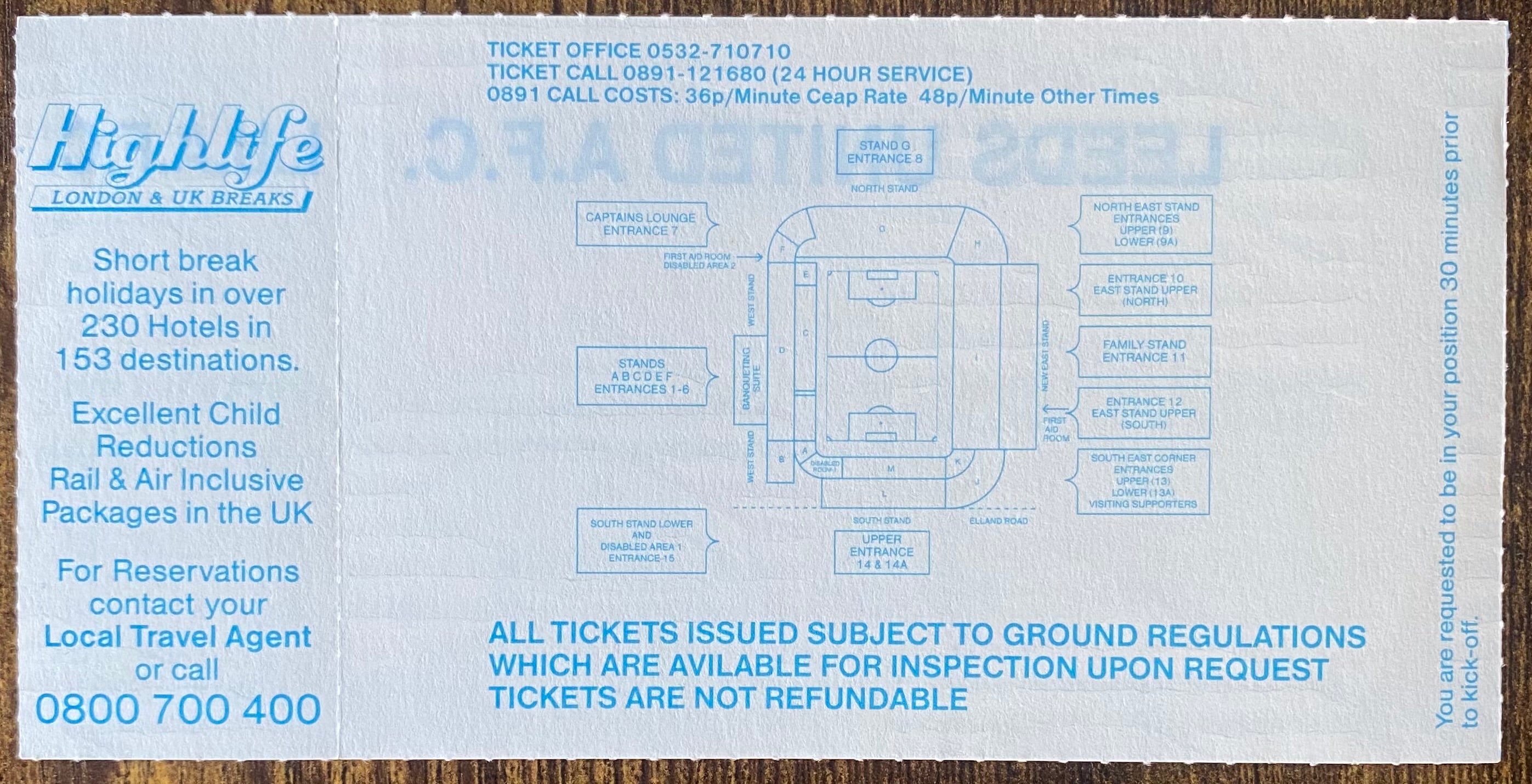 1993/94 ORIGINAL PREMIERSHIP UNUSED TICKET LEEDS UNITED V MANCHESTER CITY