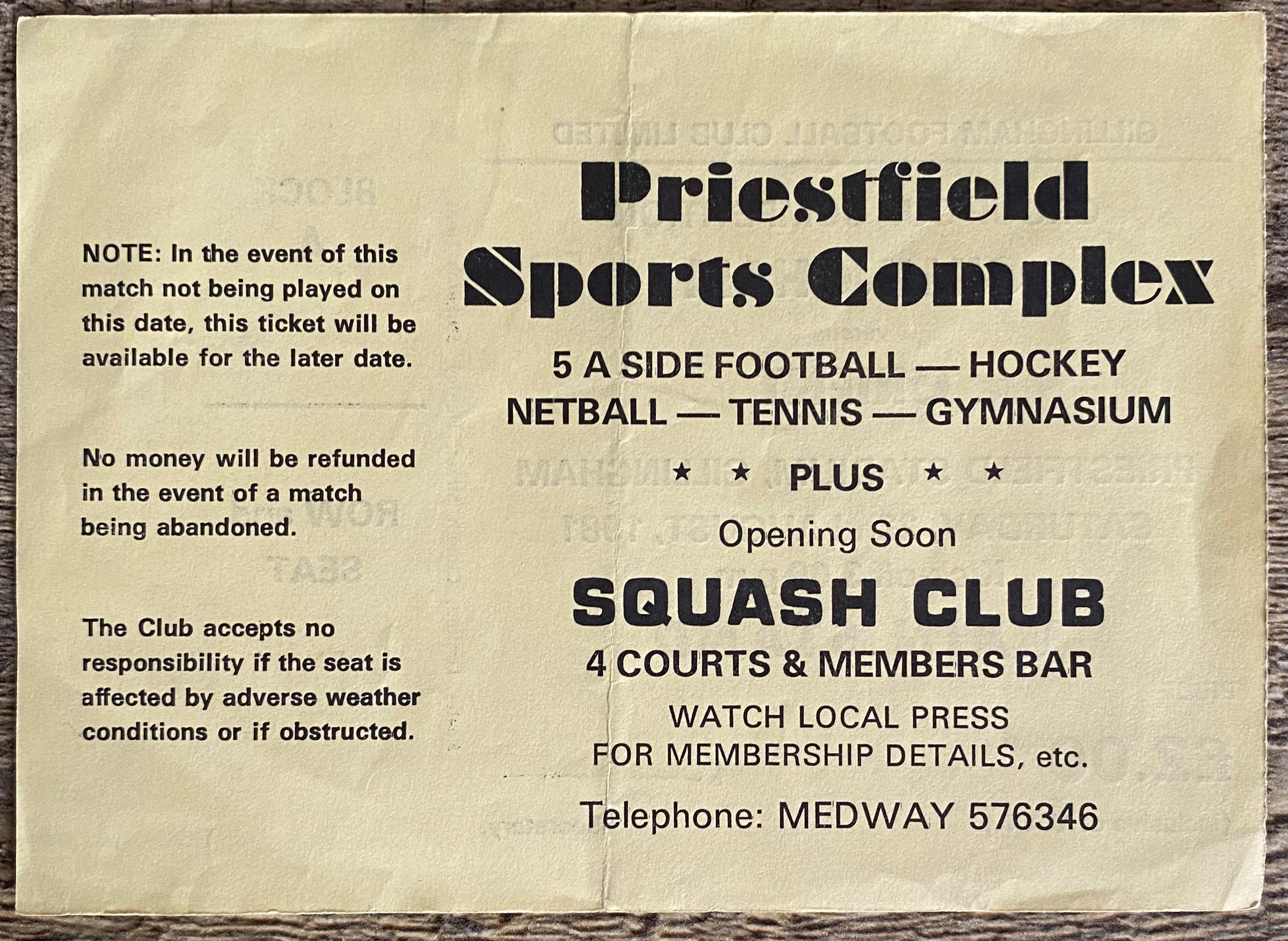 1981/82 ORIGINAL FOOTBALL LEAGUE GROUP CUP TICKET GILLINGHAM V ORIENT