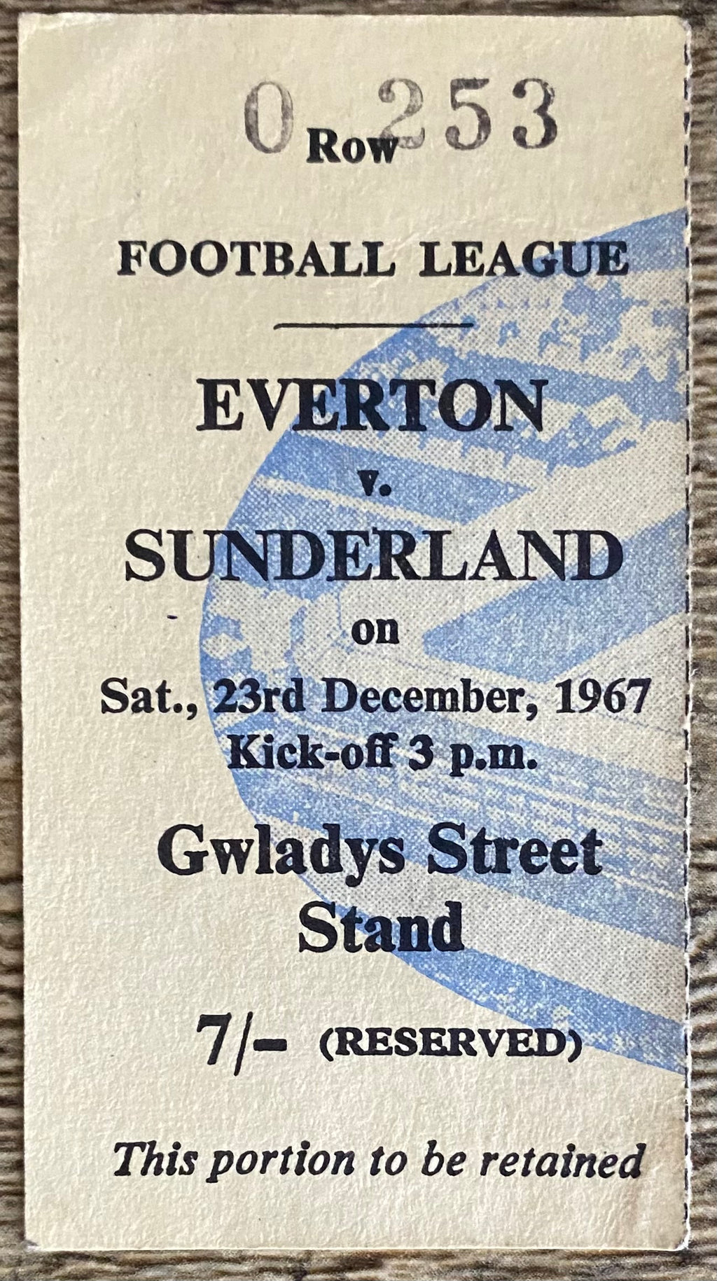 1967/68 ORIGINAL DIVISION ONE TICKET EVERTON V SUNDERLAND