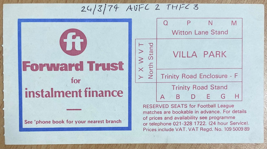 1978/79 ORIGINAL DIVISION 1 TICKET ASTON VILLA V TOTTENHAM HOTSPUR