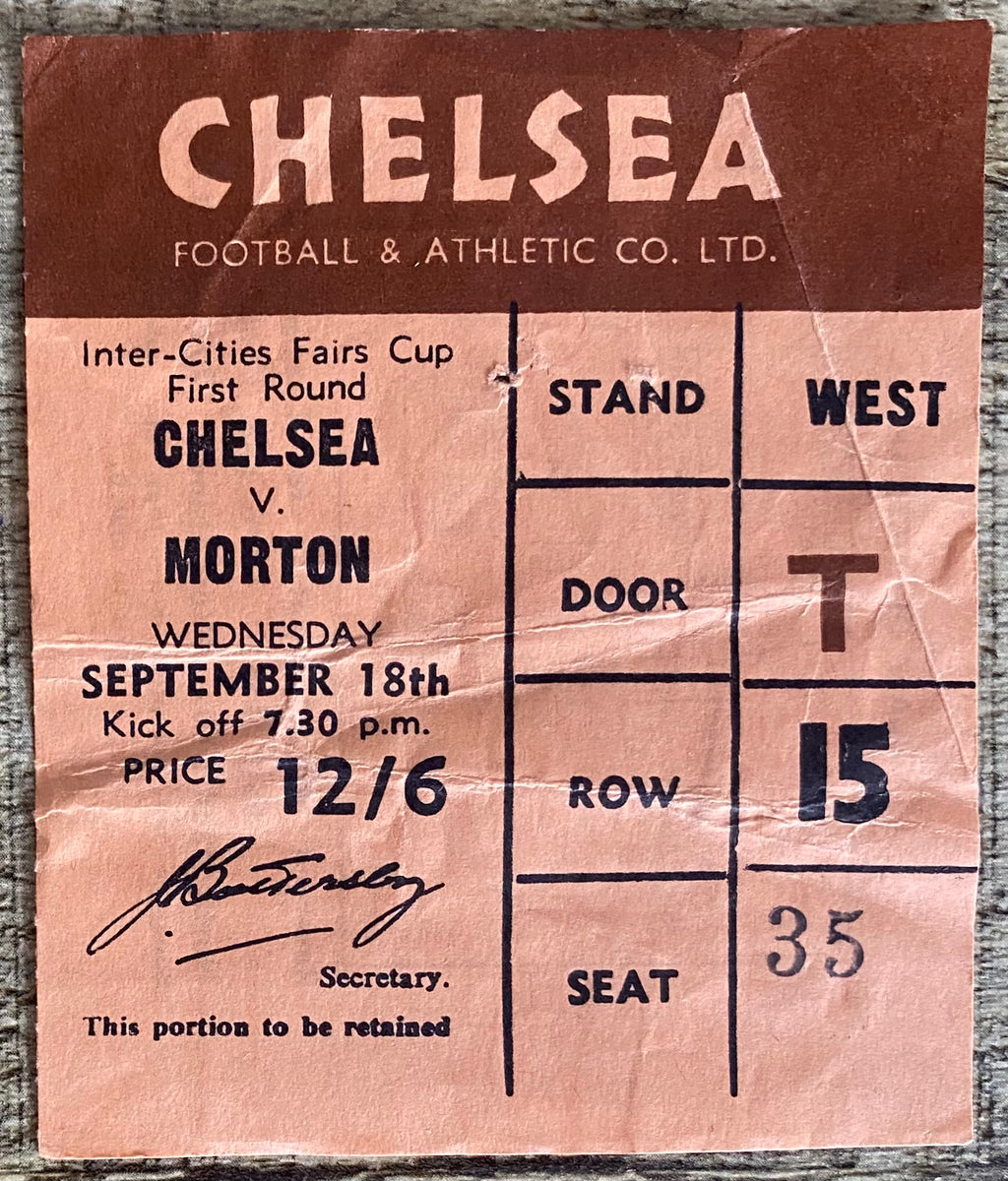 1968/69 ORIGINAL INTER-CITIES FAIRS CUP 1ST ROUND 1ST LEG TICKET CHELSEA V MORTON