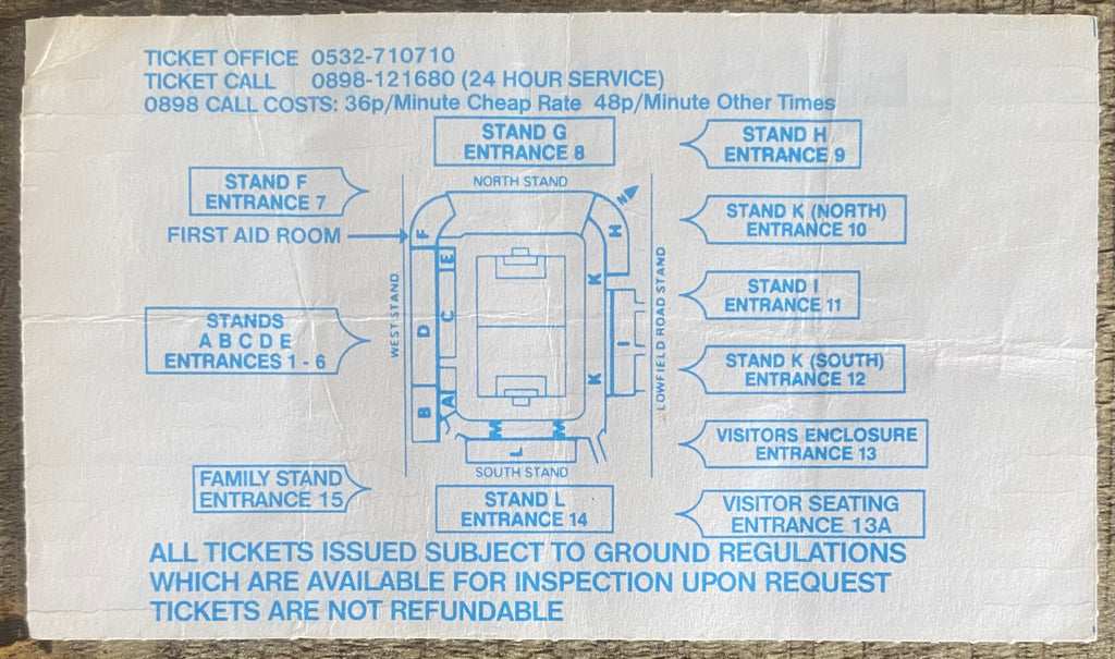 1991/92 ORIGINAL DIVISION 1 TICKET LEEDS UNITED V WIMBLEDON