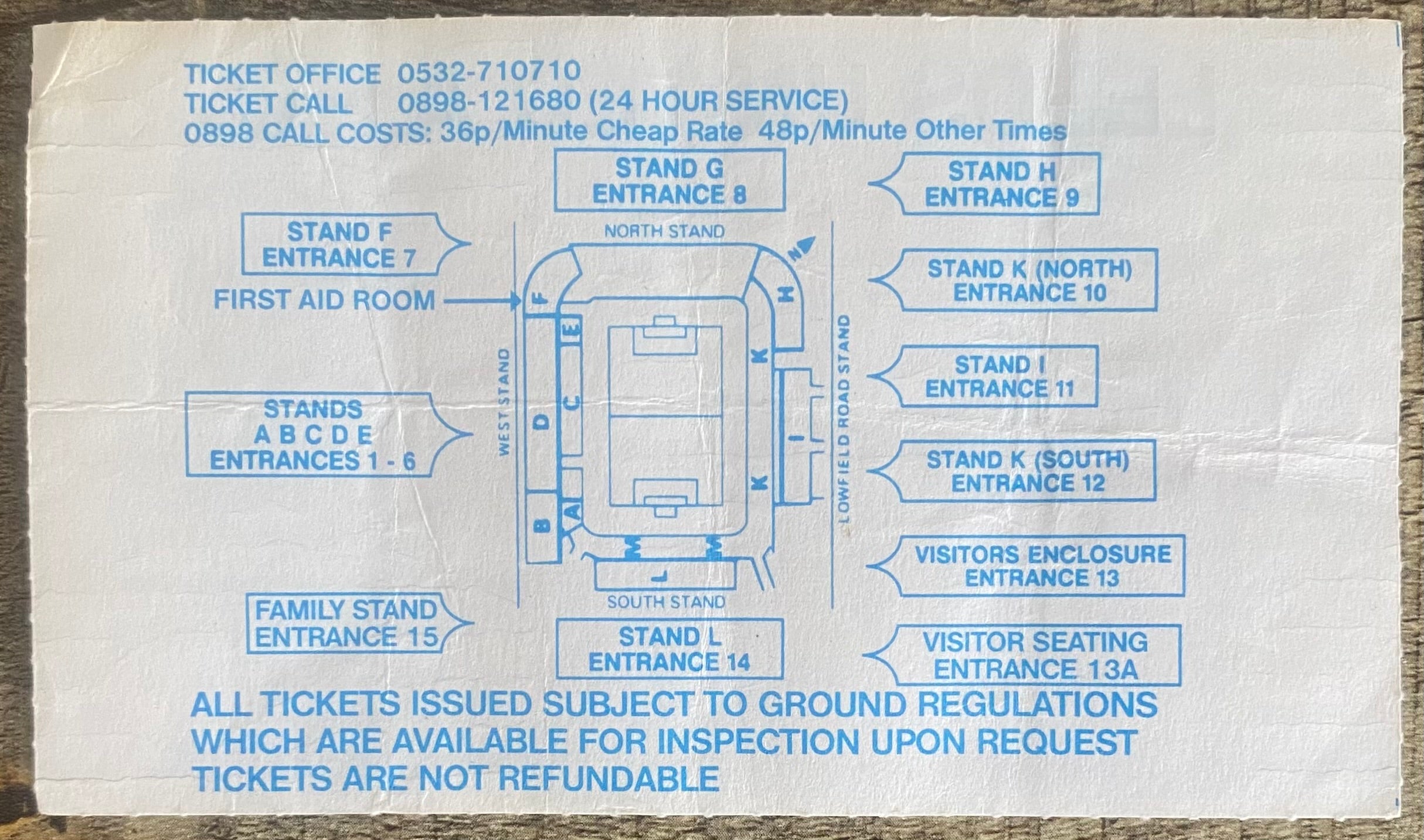 1991/92 ORIGINAL DIVISION 1 TICKET LEEDS UNITED V WIMBLEDON