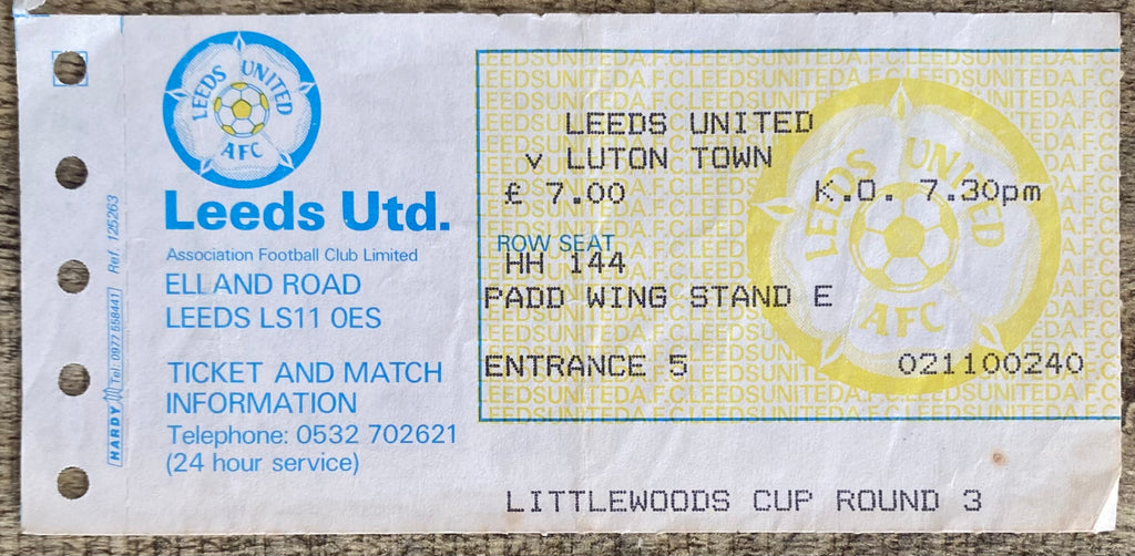 1988/89 ORIGINAL LITTLEWOODS CUP 3RD ROUND TICKET LEEDS UNITED V LUTON TOWN