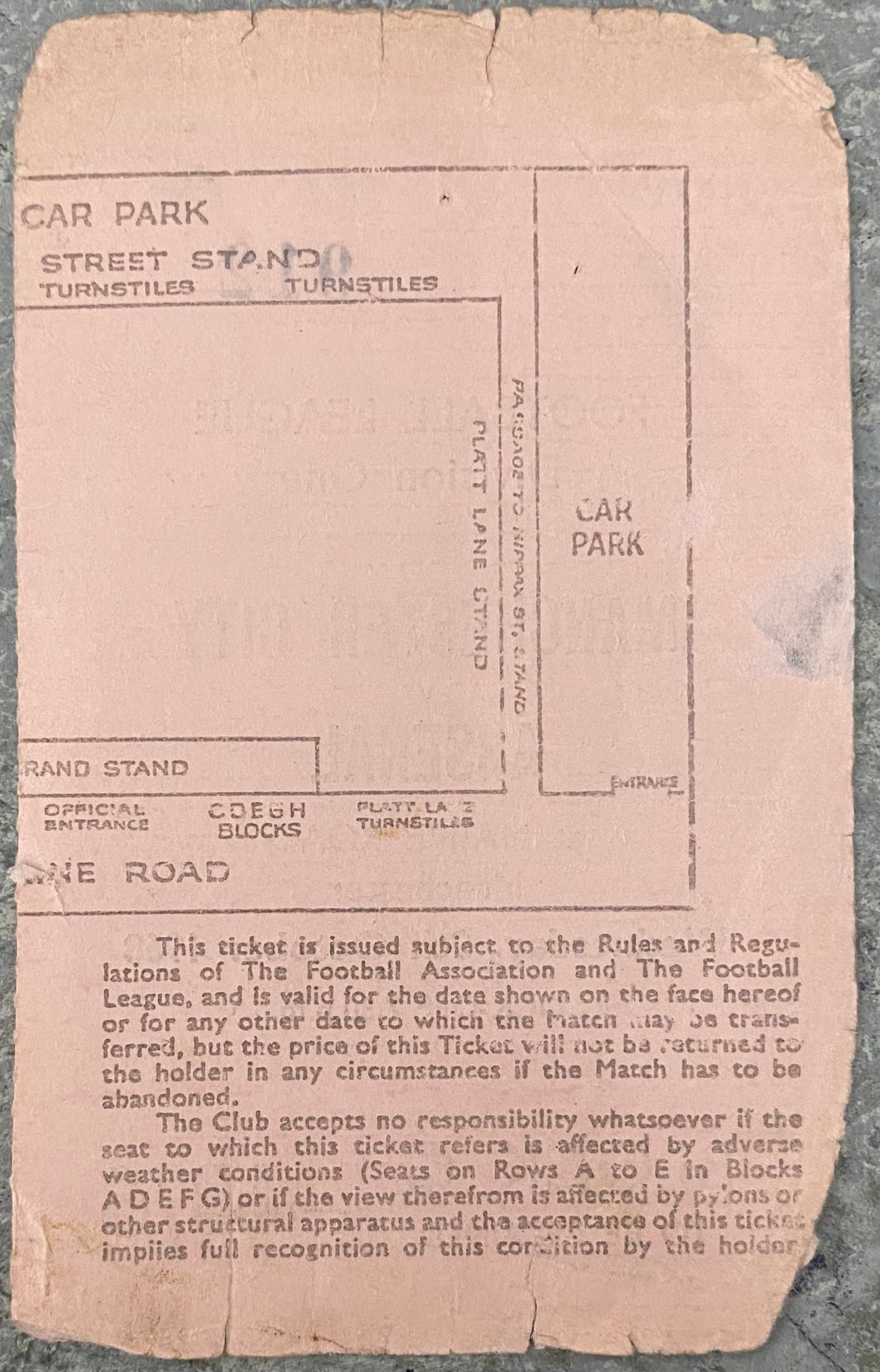 1968/69  ORIGINAL DIVISION 1 TICKET MANCHESTER CITY V ARSENAL