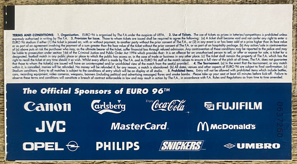 1996 ORIGINAL EUROPEAN CHAMPIONSHIPS EURO 96 TICKET ENGLAND V NETHERLANDS @ WEMBLEY