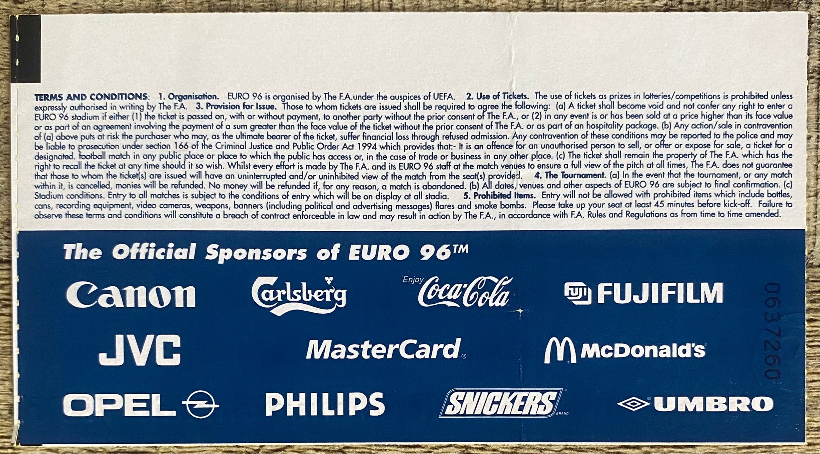 1996 ORIGINAL EUROPEAN CHAMPIONSHIPS EURO 96 TICKET ENGLAND V NETHERLANDS @ WEMBLEY