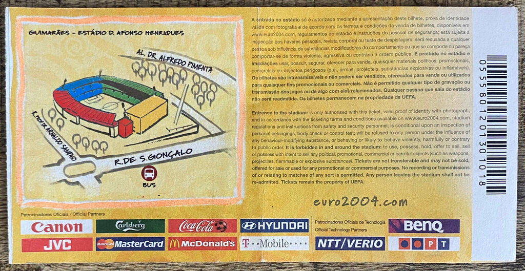 2004 ORIGINAL EUROPEAN CHAMPIONSHIPS TICKET ITALY V DENMARK  @ GUIMARAES