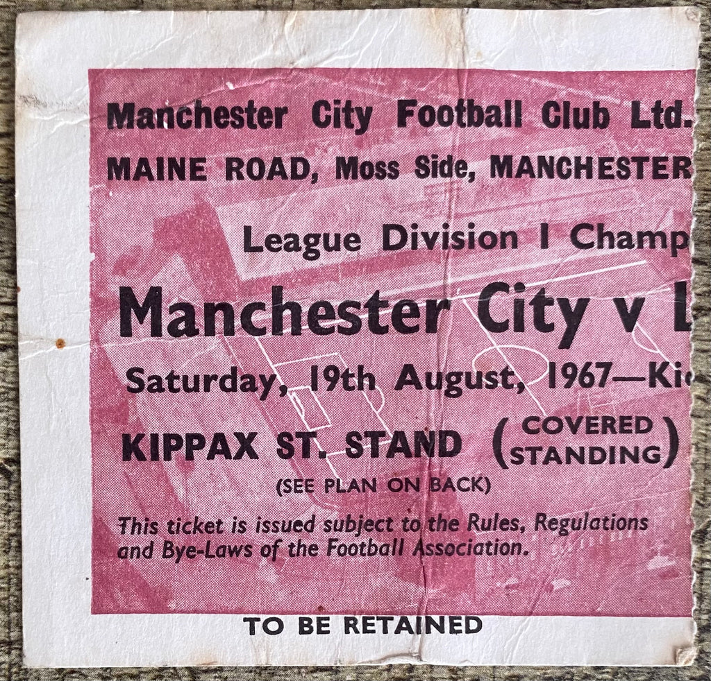 1967/68 ORIGINAL DIVISION 1 TICKET MANCHESTER CITY V LIVERPOOL
