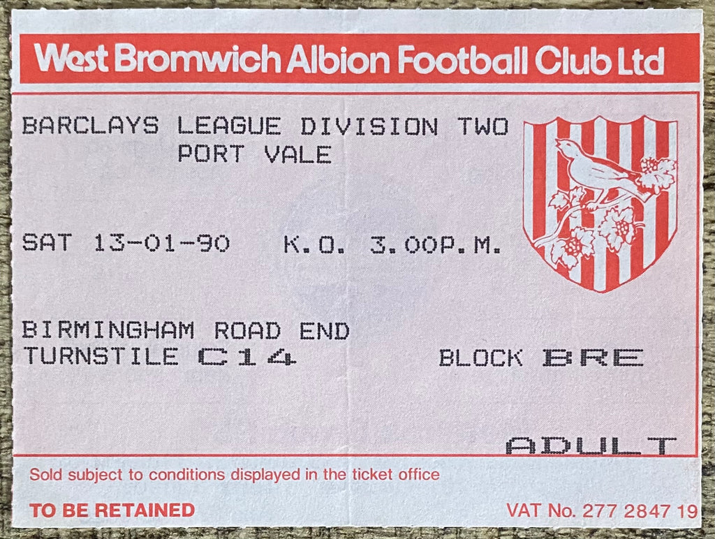 1989/90 ORIGINAL DIVISION 2 TICKET WEST BROMWICH ALBION V PORT VALE