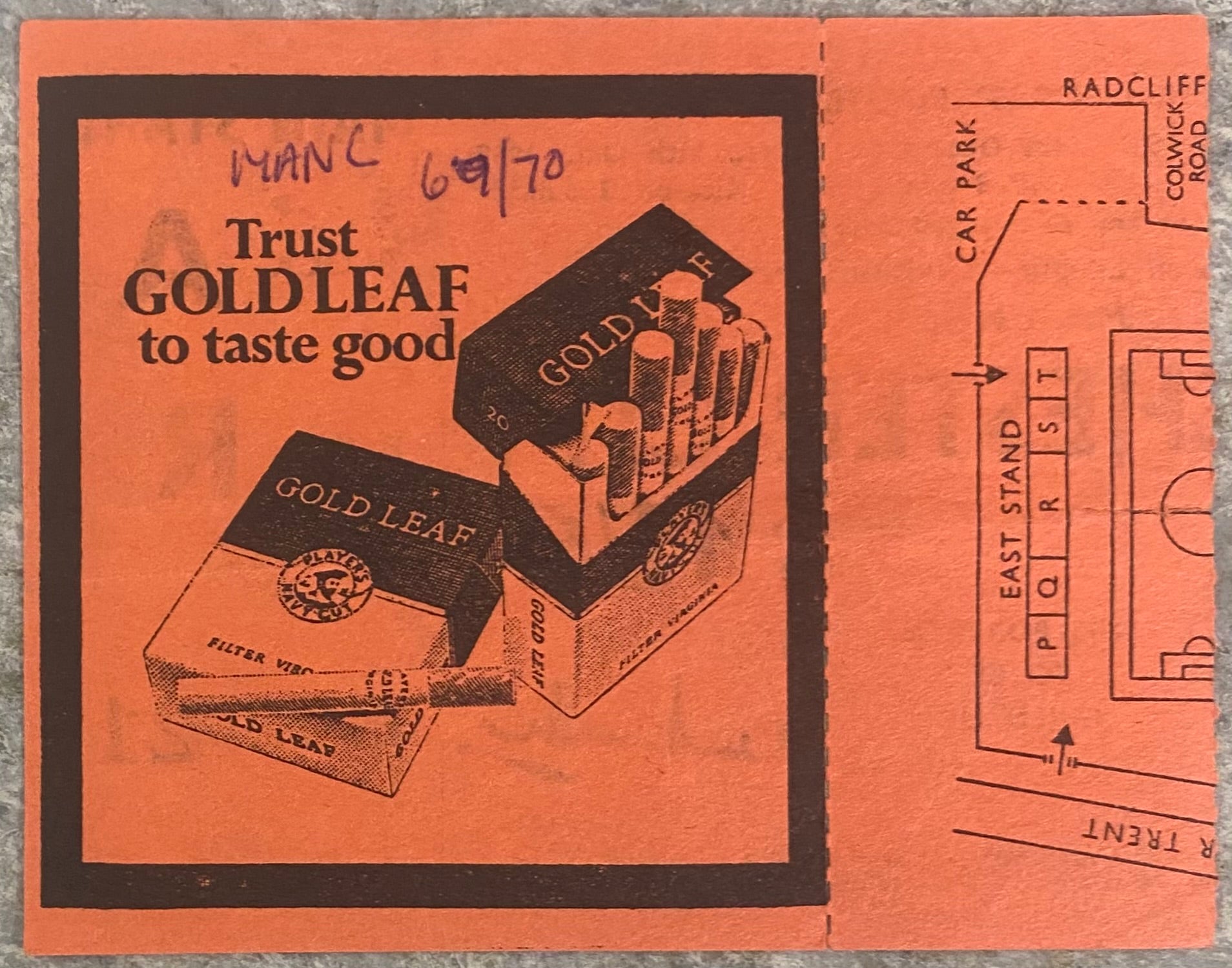 1969/70 ORIGINAL DIVISION 1 TICKET NOTTINGHAM FOREST V MANCHESTER CITY