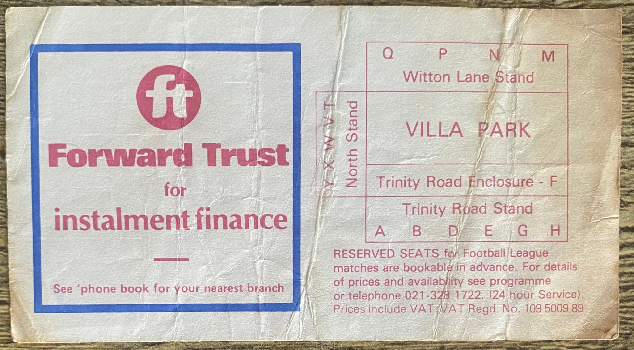 1981 ORIGINAL FA CUP SEMI FINAL TICKET MANCHESTER CITY V IPSWICH TOWN @VILLA PARK