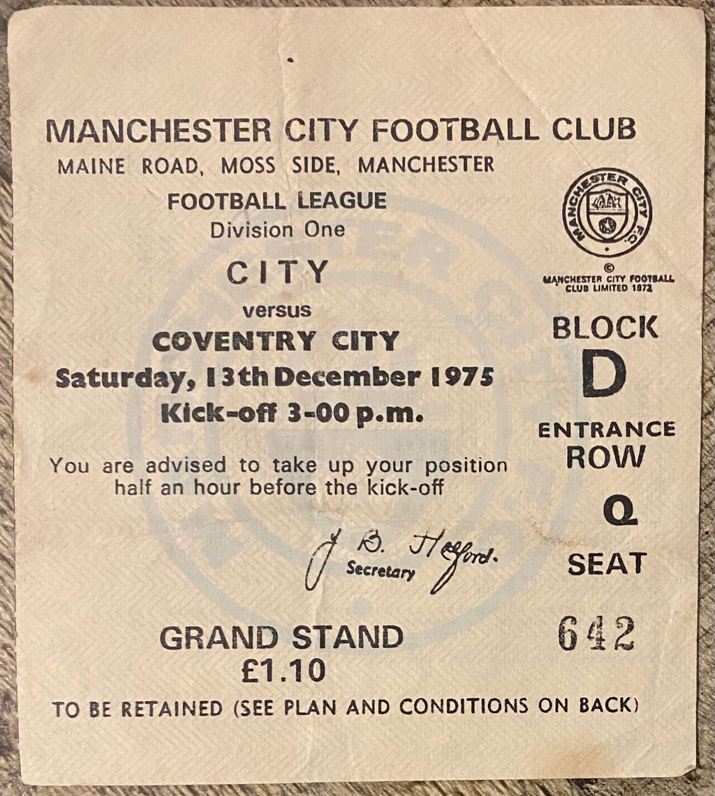 1975/76 ORIGINAL DIVISION 1 TICKET MANCHESTER CITY V COVENTRY CITY