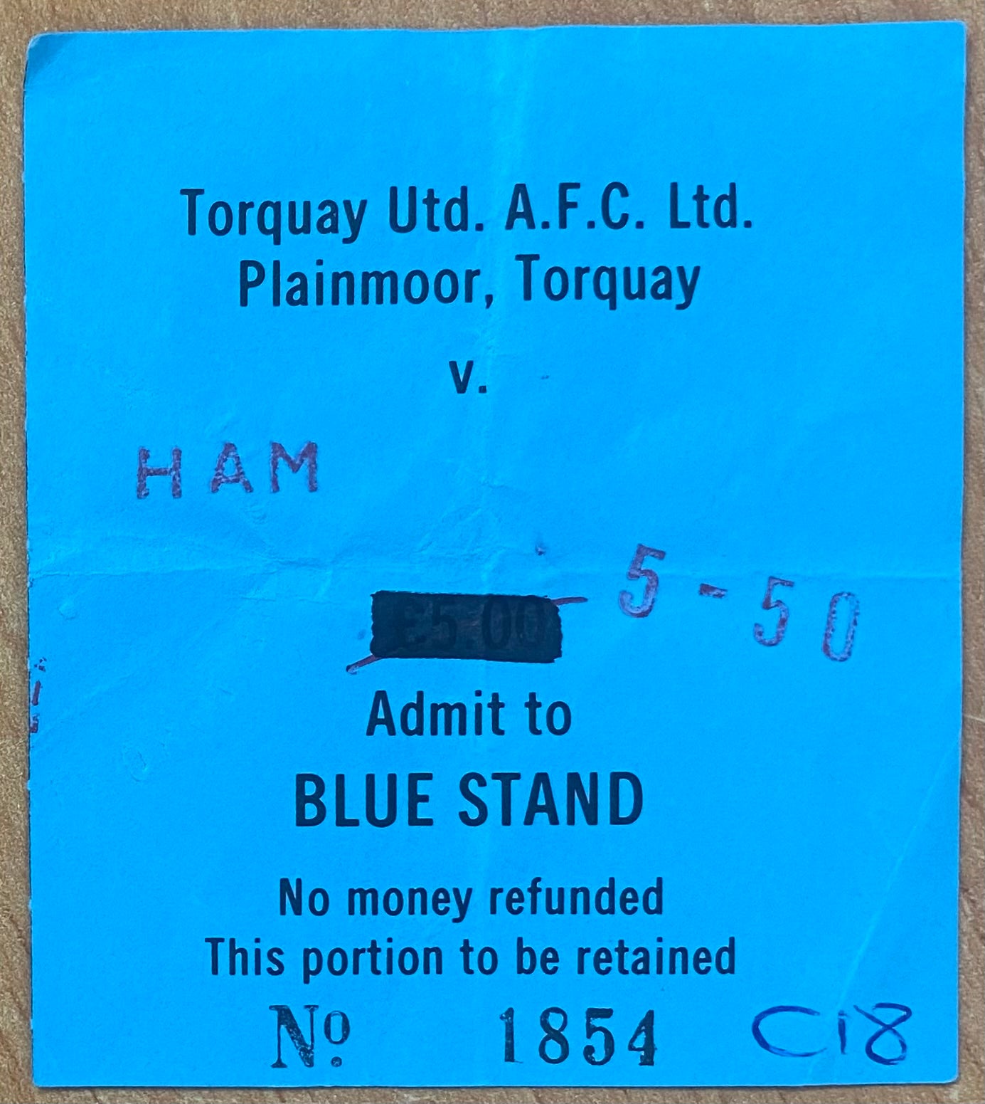 1989/90 ORIGINAL FA CUP 3RD ROUND TICKET TORQUAY UNITED V WEST HAM UNITED
