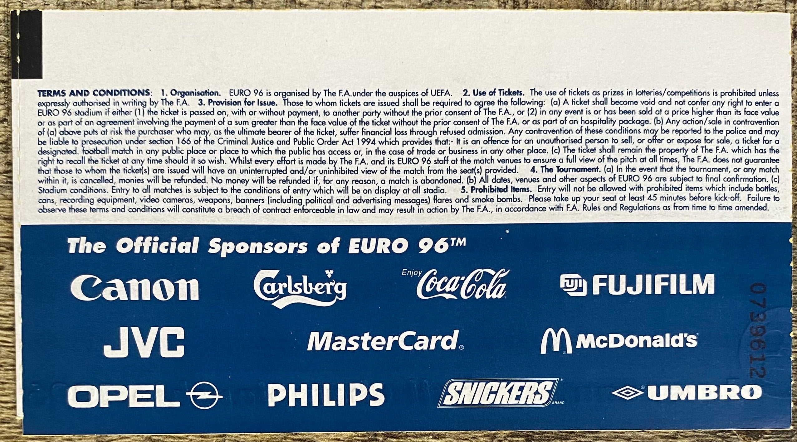 1996 ORIGINAL EUROPEAN CHAMPIONSHIPS EURO 96 TICKET TURKEY V PORTUGAL @ CITY GROUND