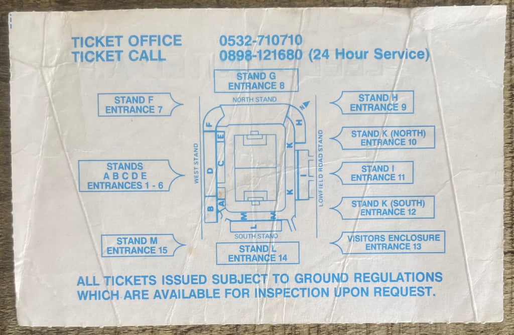 1991/92 ORIGINAL DIVISION 1 TICKET LEEDS UNITED V OLDHAM ATHLETIC