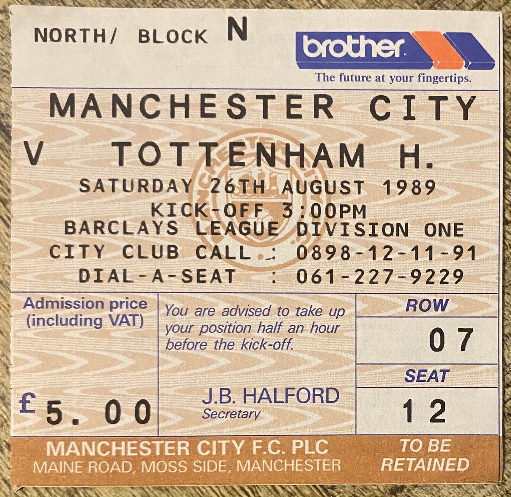 1989/90 ORIGINAL DIVISION 1 TICKET MANCHESTER CITY V TOTTENHAM HOTSPUR