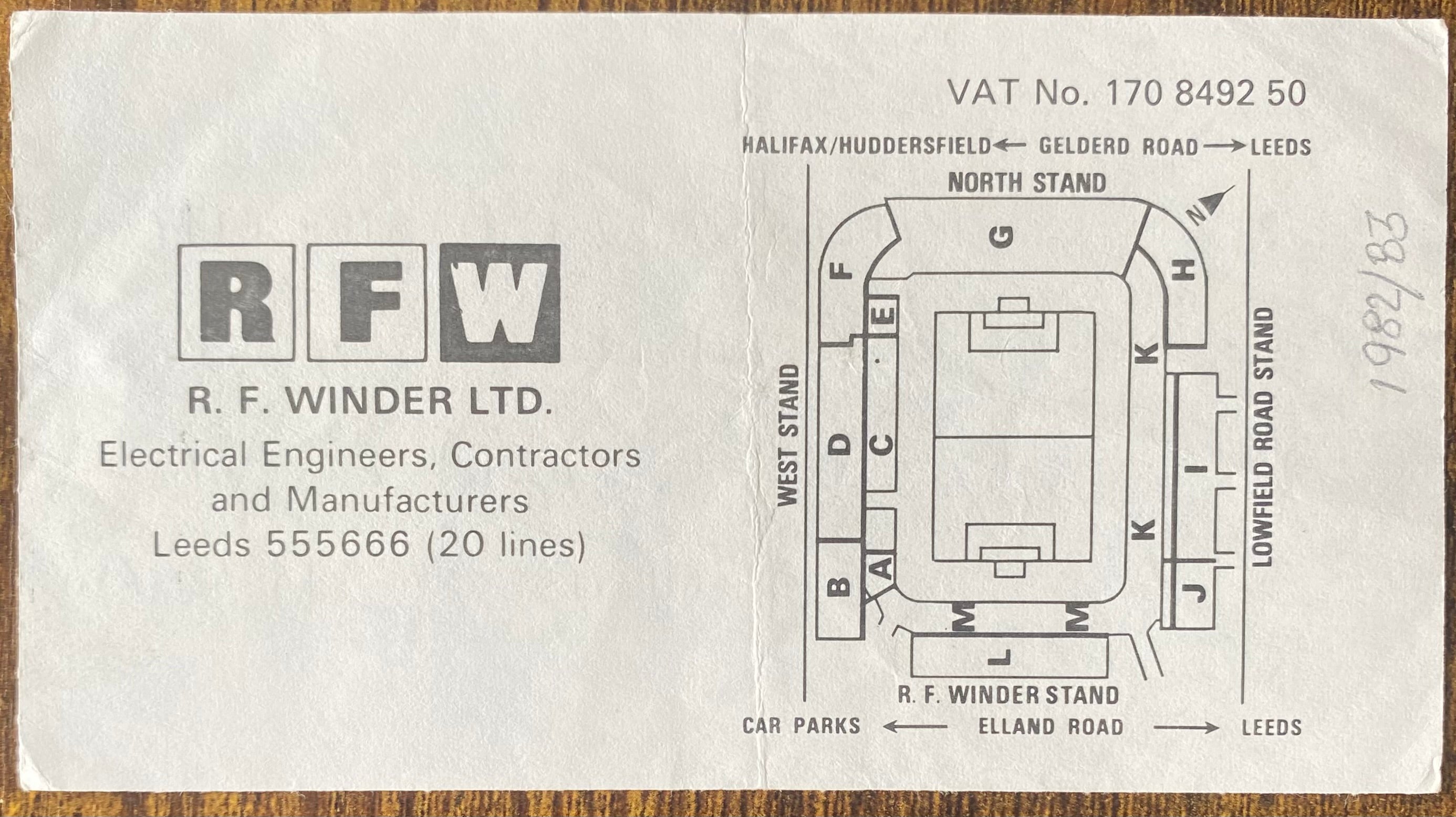1982/83 ORIGINAL DIVISION TWO TICKET LEEDS UNITED V LEICESTER CITY