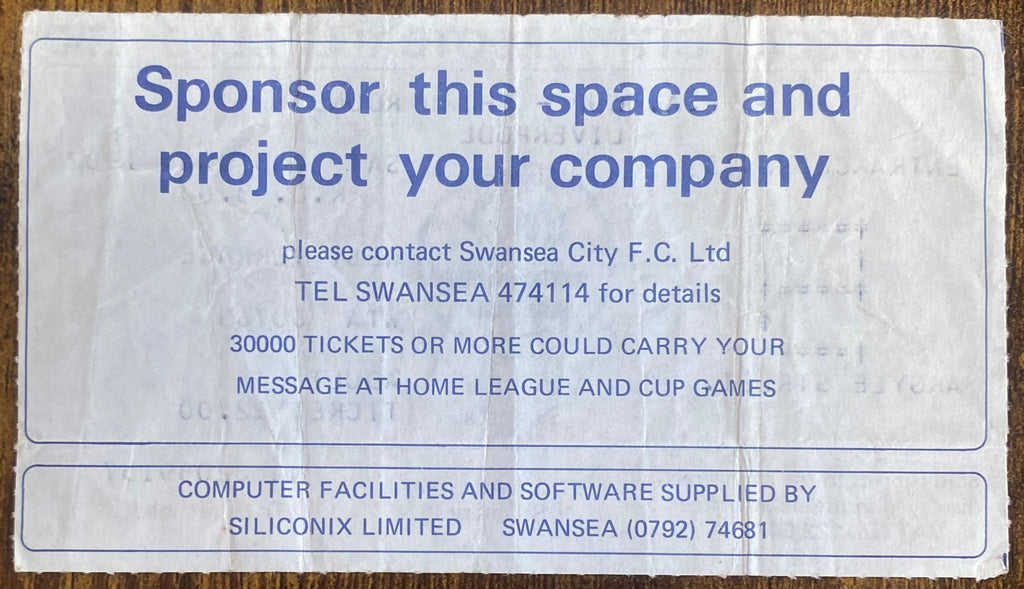 1981/82 ORIGINAL FA CUP 3RD ROUND TICKET SWANSEA CITY V LIVERPOOL