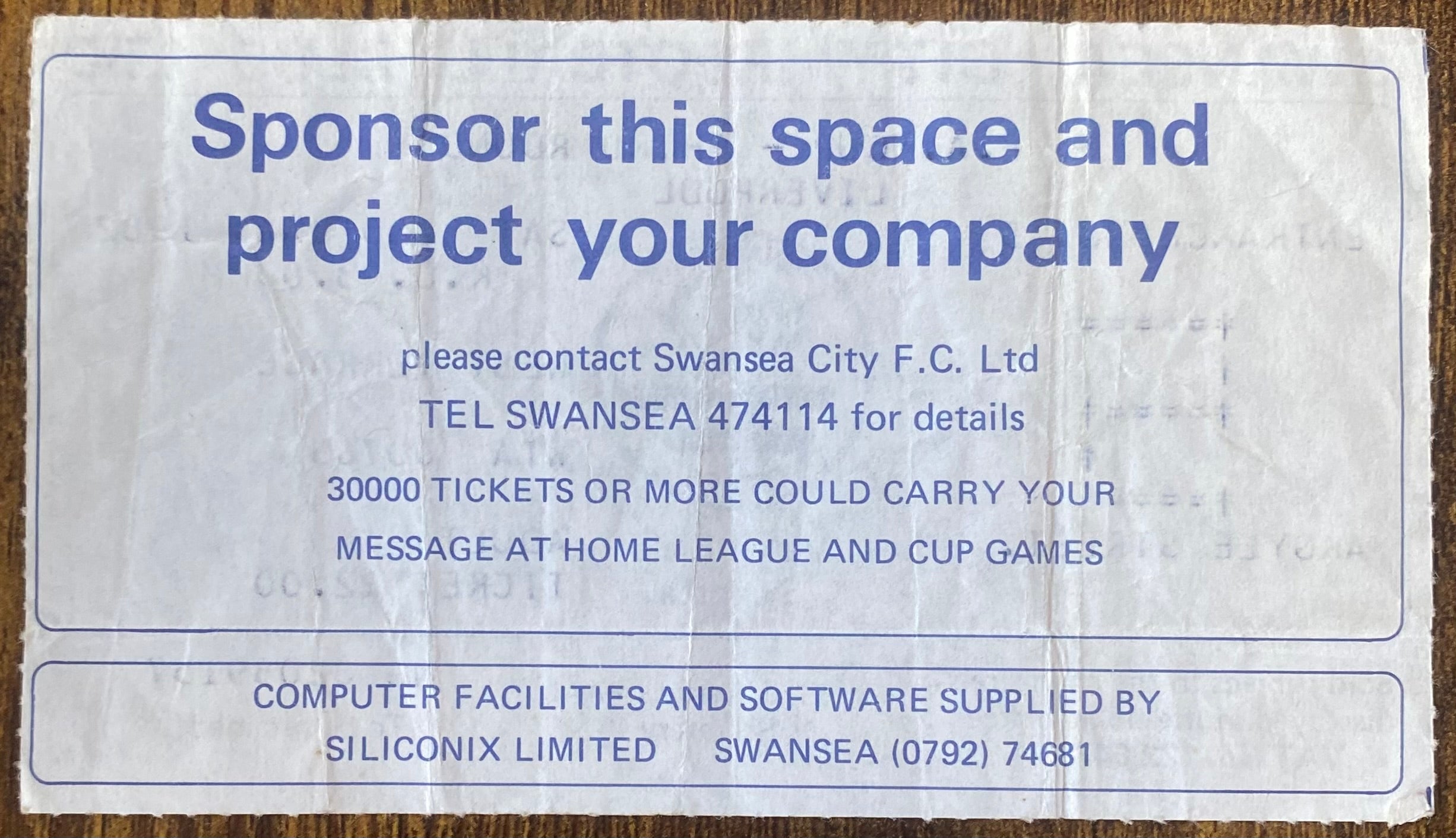 1981/82 ORIGINAL FA CUP 3RD ROUND TICKET SWANSEA CITY V LIVERPOOL