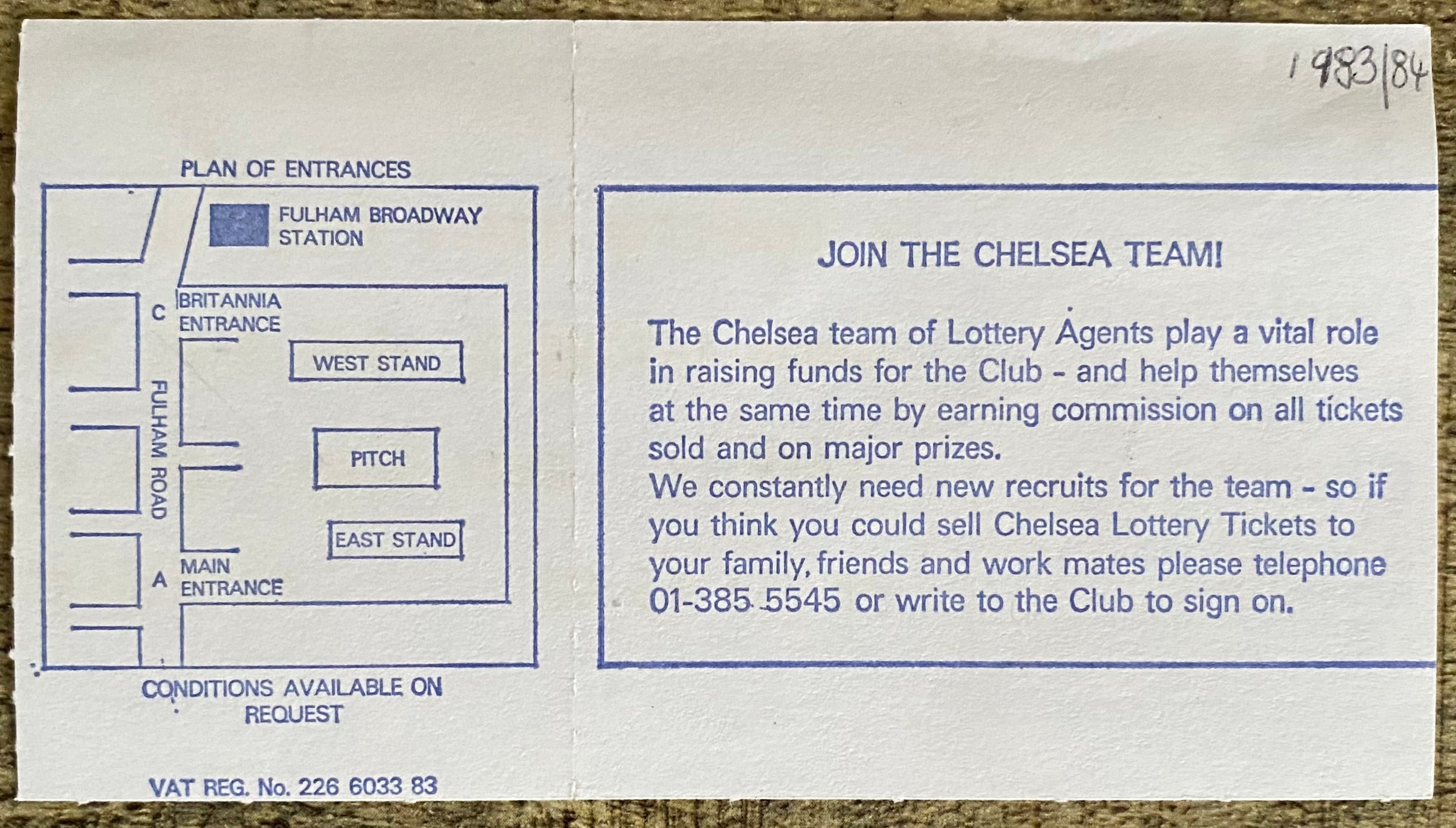 1983/84 ORIGINAL DIVISION 2 TICKET CHELSEA V CHARLTON ATHLETIC