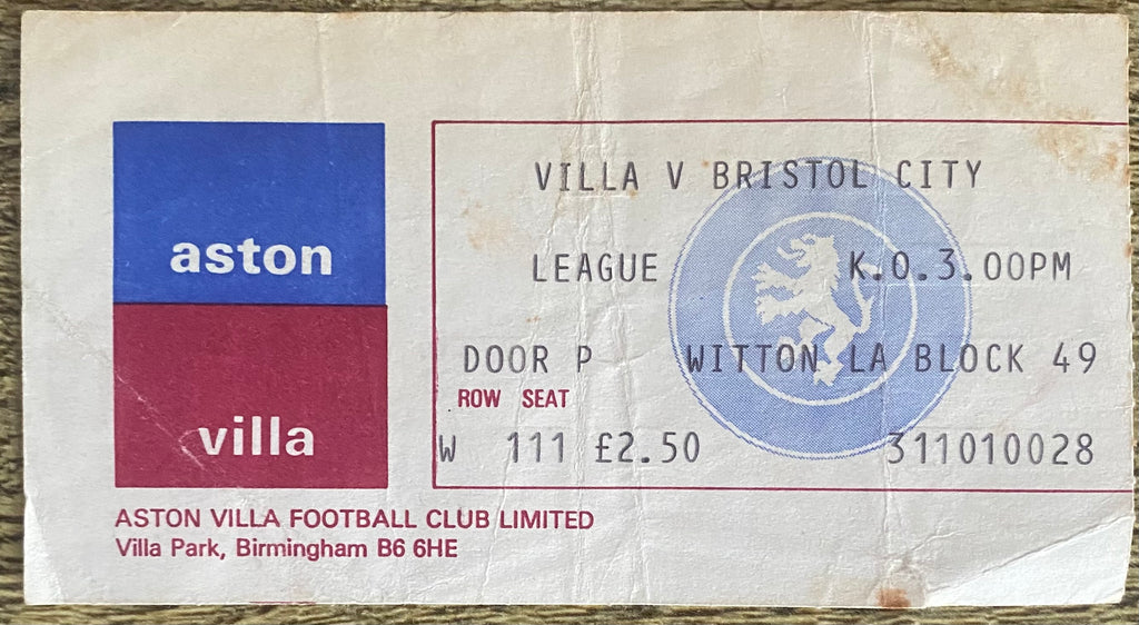 1978/79 ORIGINAL DIVISION 1 TICKET ASTON VILLA V BRISTOL CITY