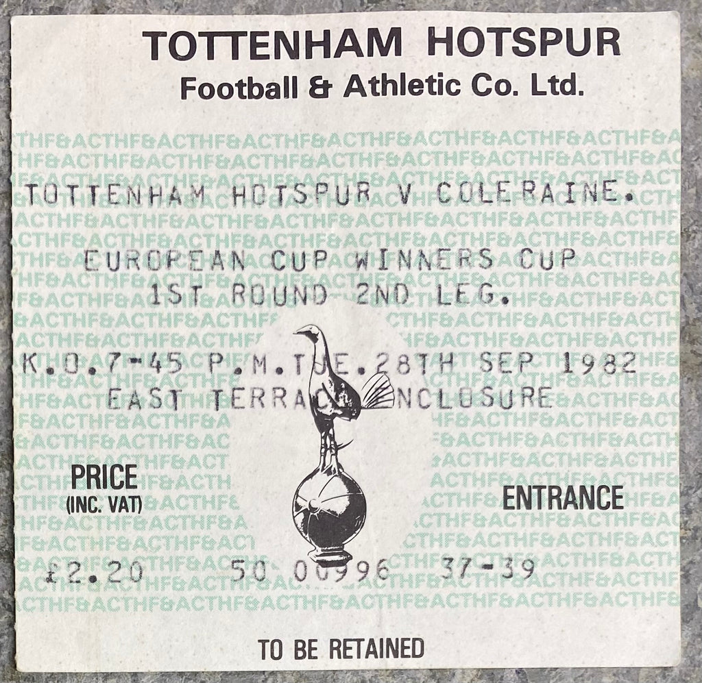 1982/83 ORIGINAL EUROPEAN CUP WINNERS CUP 1ST ROUND 2ND LEG TICKET TOTTENHAM HOTSPUR V COLRAINE