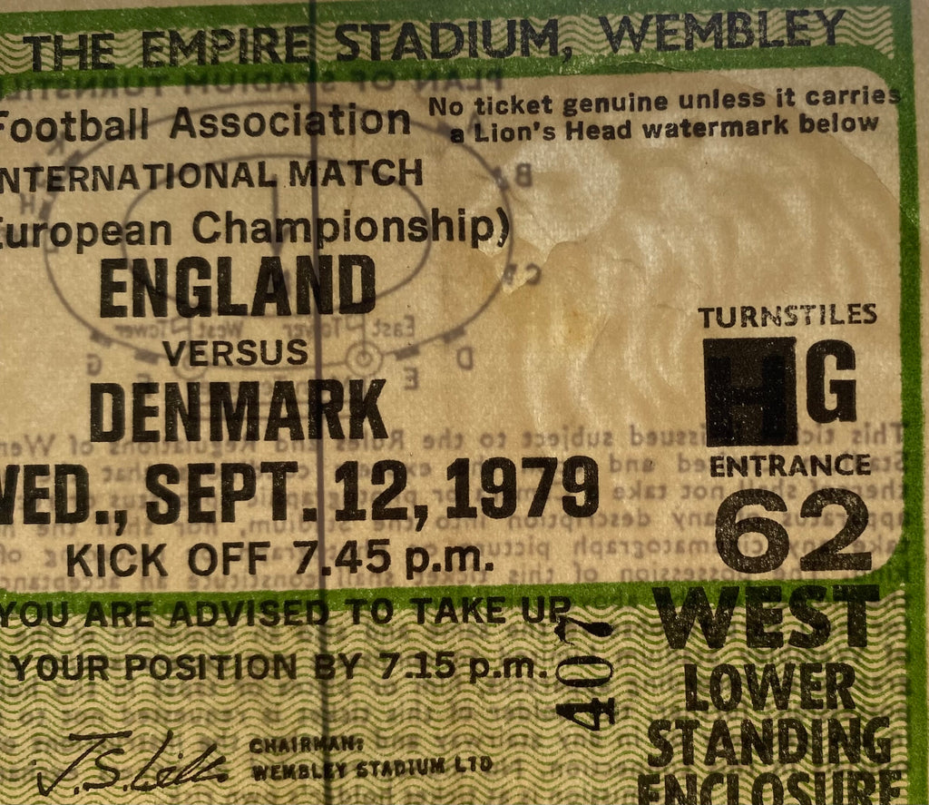 1979 ORIGINAL EUROPEAN CHAMPIONSHIPS QUALIFYING TICKET ENGLAND V DENMARK