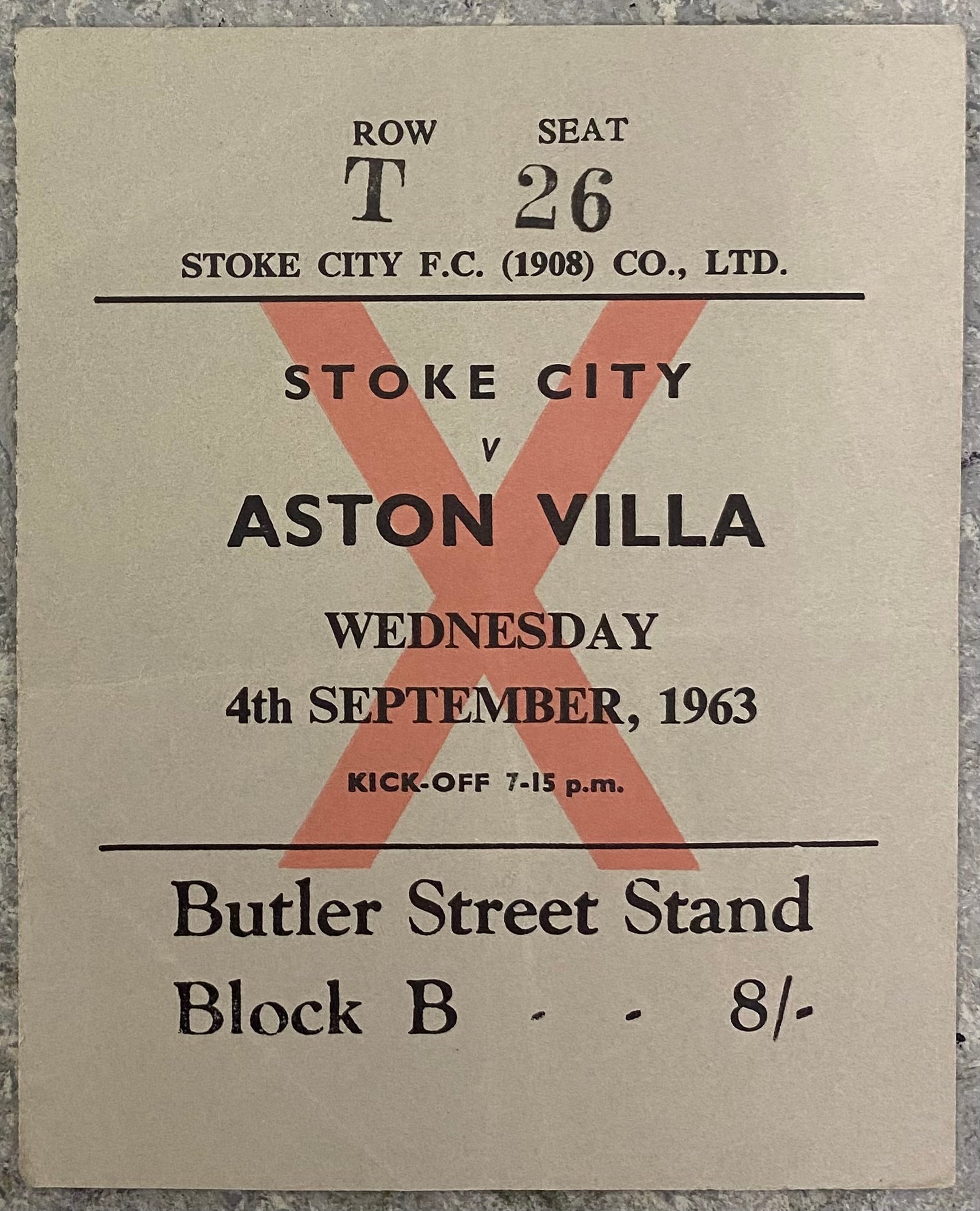 1963/64 ORIGINAL DIVISION 1 TICKET STOKE CITY V ASTON VILLA