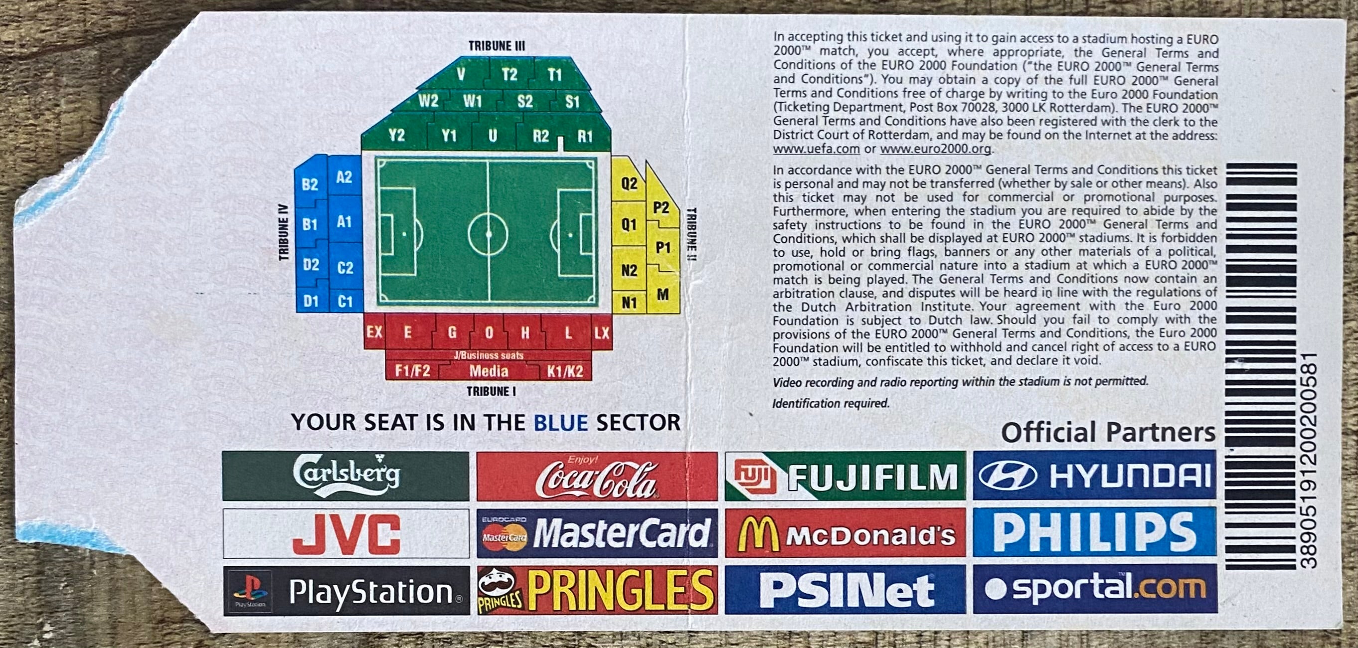 2000 ORIGINAL EUROPEAN CHAMPIONSHIPS EURO 2000 TICKET ENGLAND V ROMANIA @ CHARLEROI