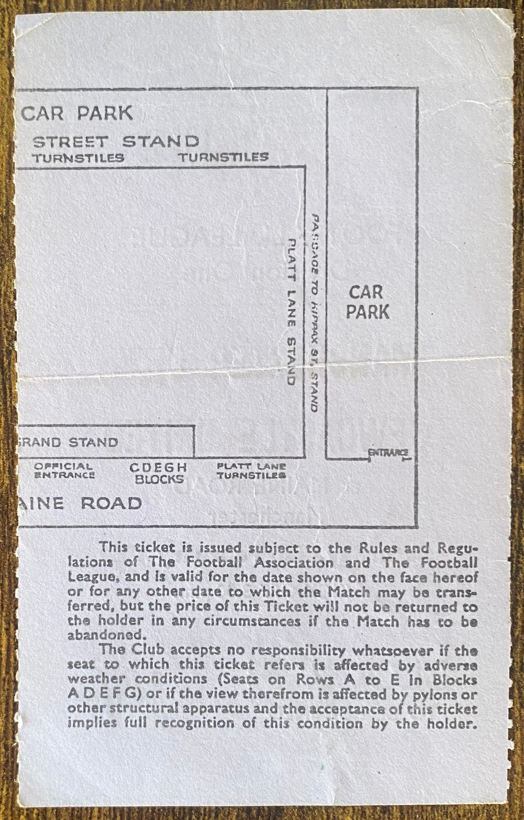 1968/69 ORIGINAL DIVISION ONE TICKET MANCHESTER CITY V NEWCASTLE UNITED
