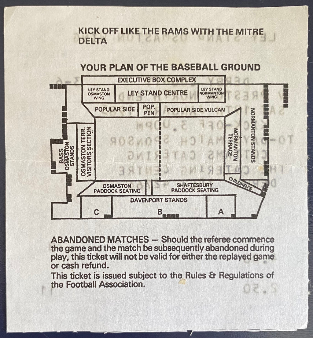 1984/85 ORIGINAL DIVISION 3 TICKET DERBY COUNTY V PRESTON NORTH END