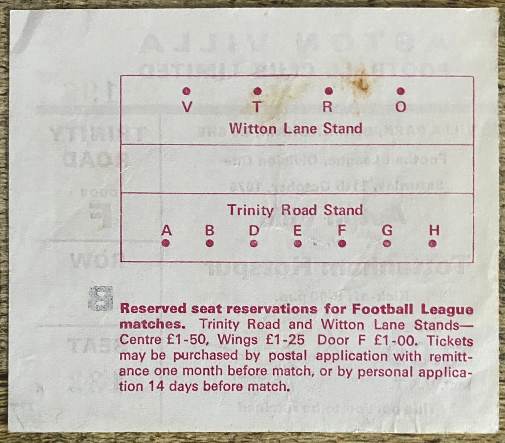 1975/76 ORIGINAL DIVISION 1 TICKET ASTON VILLA V TOTTENHAM HOTSPUR